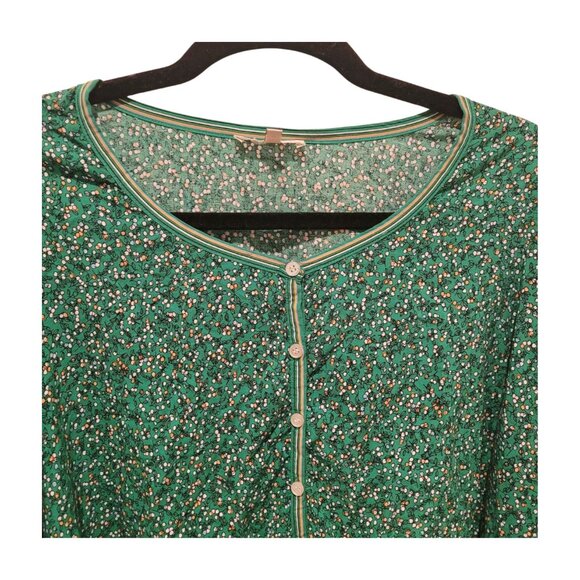 MAX STUDIO Plus 2X Elastic Sleeves Cherry Print Flowy Tunic Top Green Multi - Picture 6 of 9